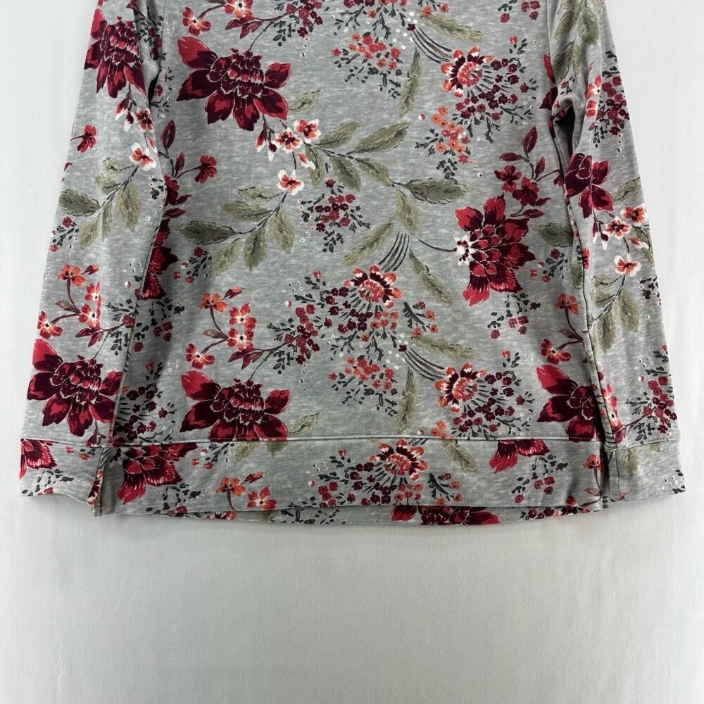 Croft & Barrow Super Soft Shirt Womens PXS Long Sleeve Pullover Floral Gray Red - Picture 4 of 10